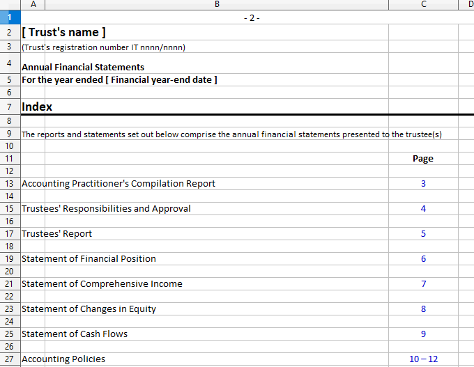 Annual Financial Statement for a Trust Spreadsheet