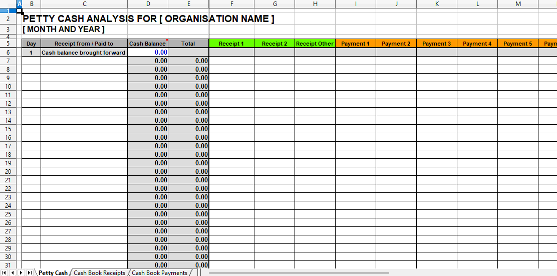 Cash Book and Petty Cash Combo Spreadsheet