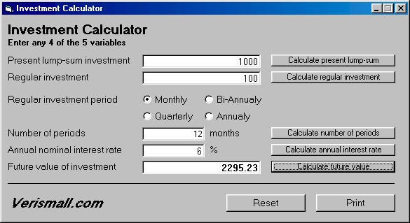 Investment Calculator (TVM calculator with compound interest)